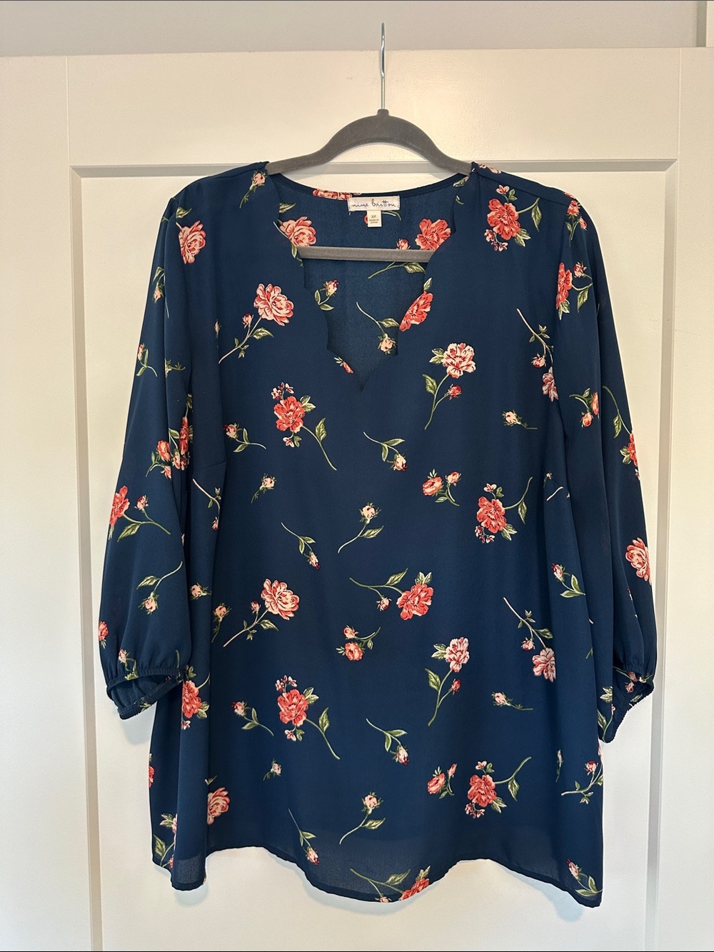 croft & barrow Navy Floral Split-Neck Tunic